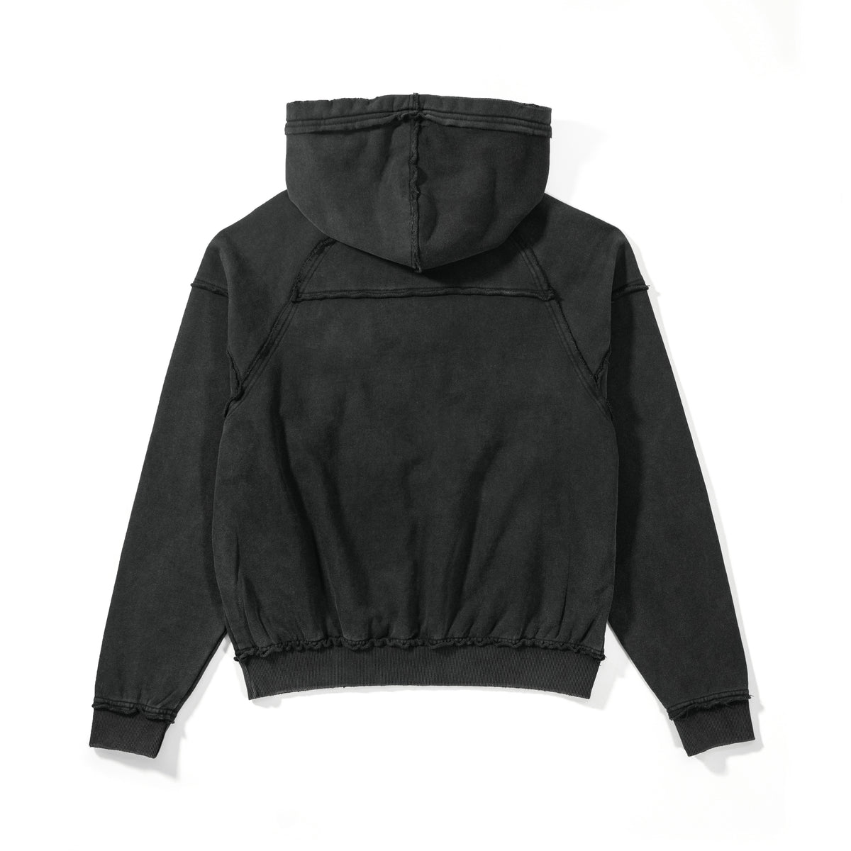 Black hoodie shown from the back on a white background