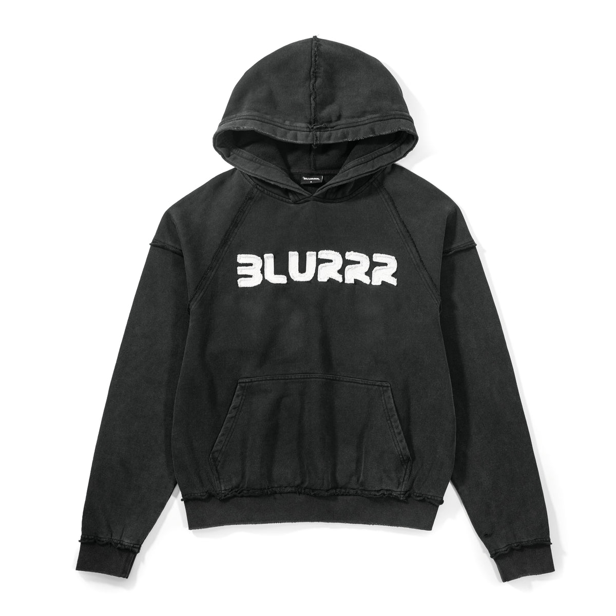 Black hoodie with 'BLURRR' logo on a white background