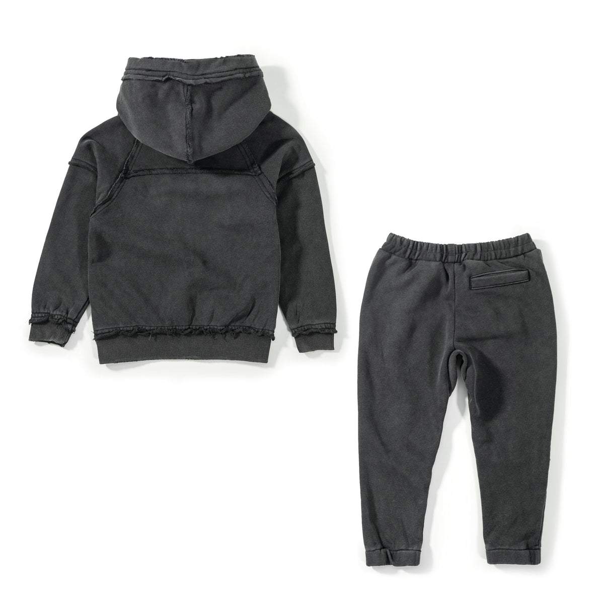 Gray hoodie and pants set on a white background