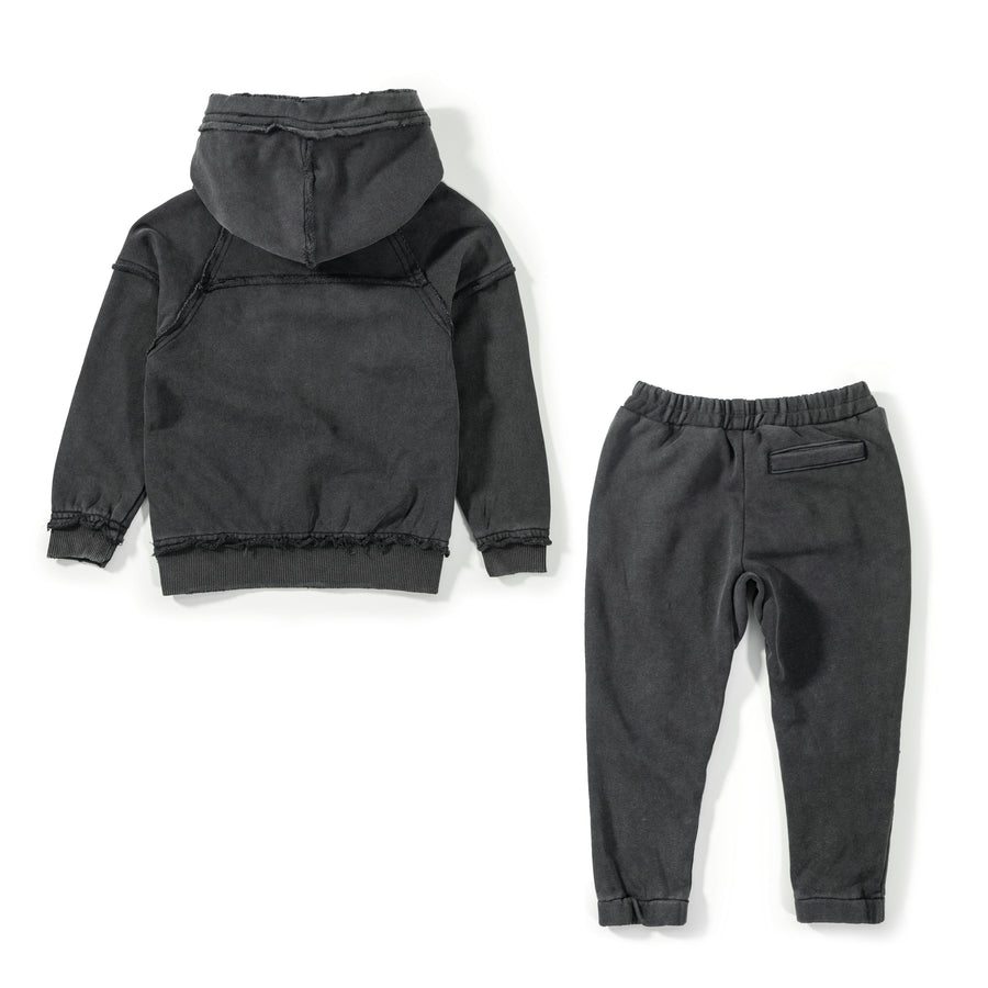Gray hoodie and pants set on a white background