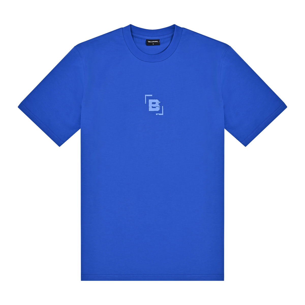 Blue t-shirt with a blue logo on a white background