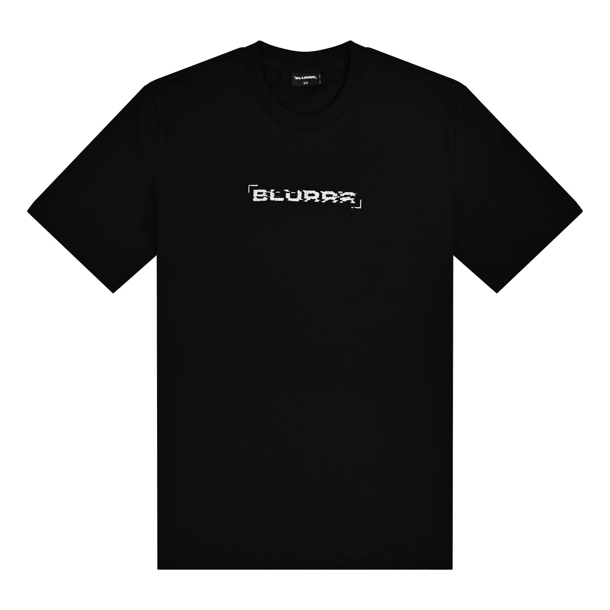 Black t-shirt with a logo on a white background