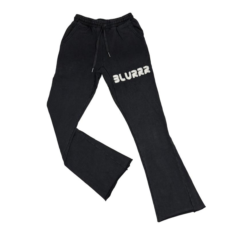 Black sweatpants with 'BLURRR' logo on a white background