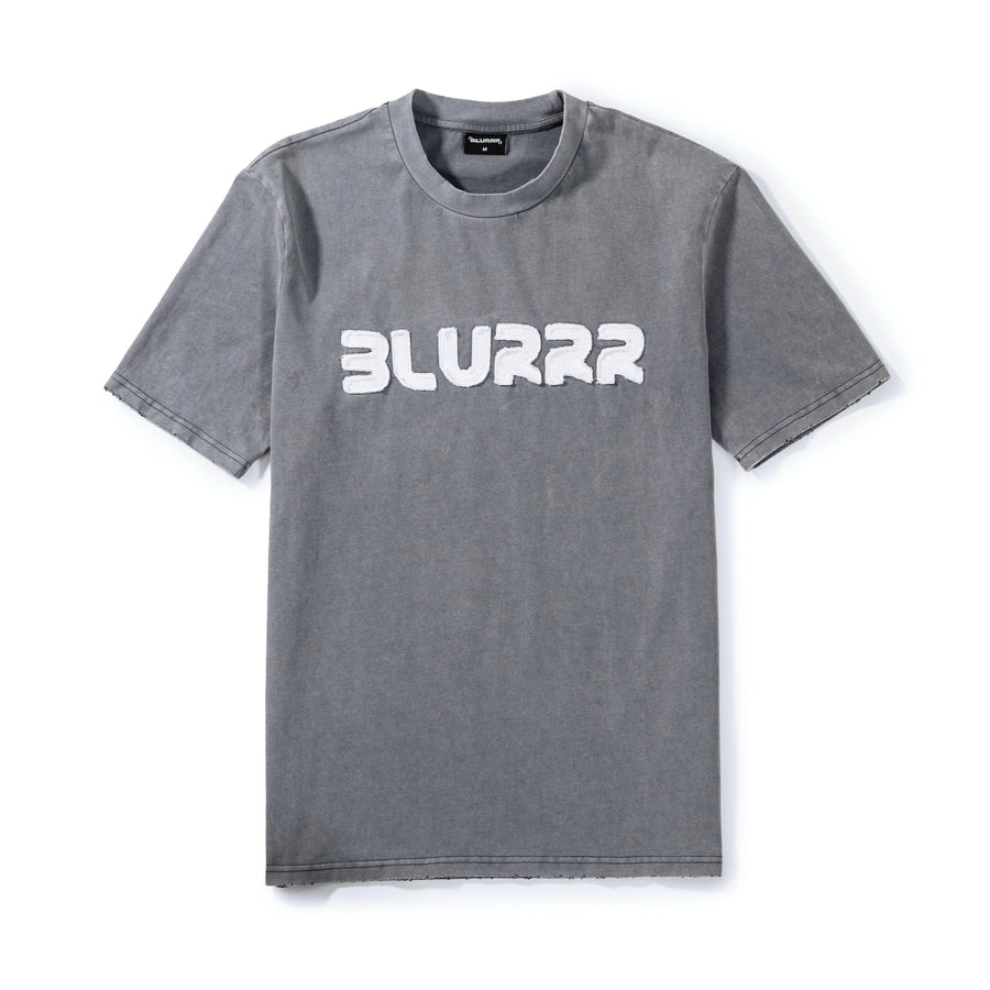 Grey t-shirt with 'BLUURR' logo on a white background