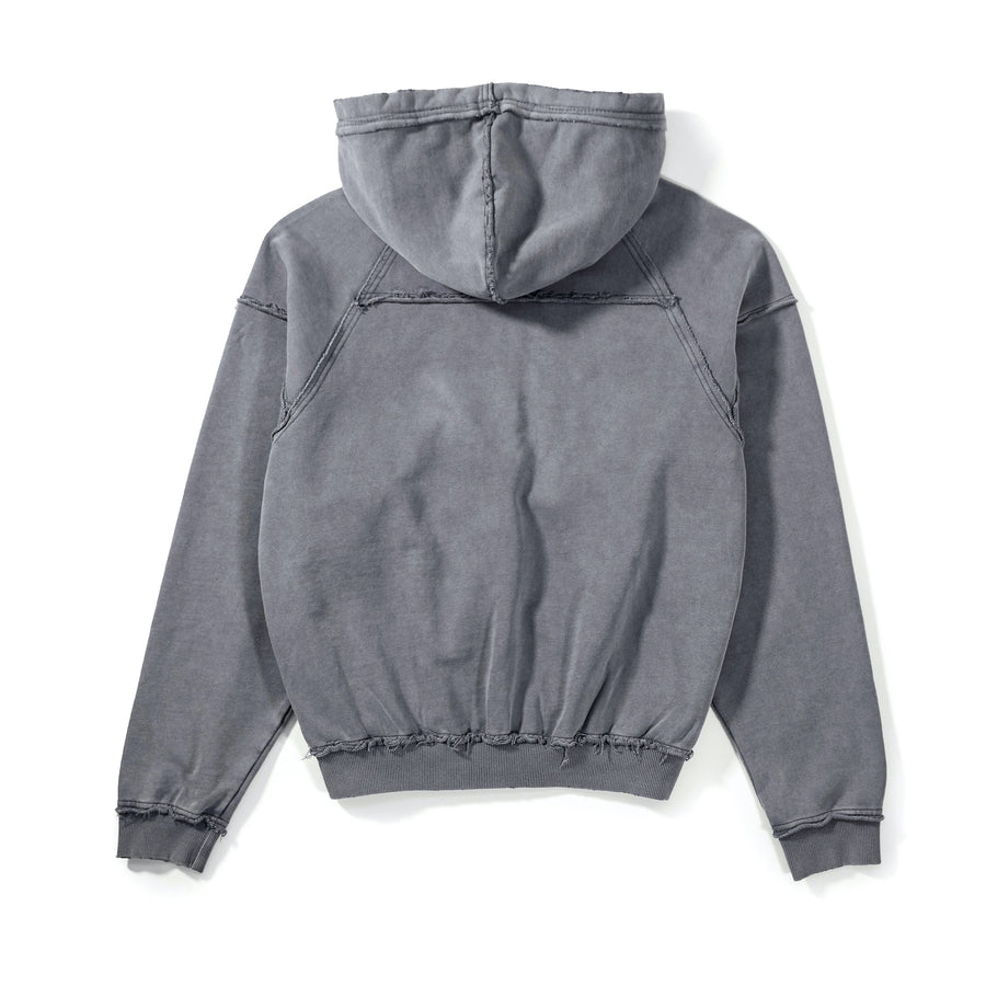 Grey hoodie with a hood on a white background